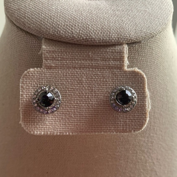 Round White and Black Crystal CZ Party Evening Festive Halo Earrings - Picture 4 of 5